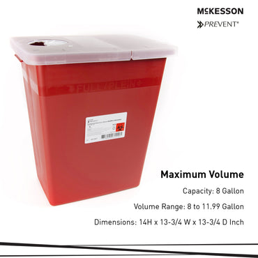 McKesson Prevent® Sharps Container Red Base 13-3/4 W X 13-3/4 D X 14 H Inch Horizontal / Vertical Entry 8 Gallon (1011861_EA)