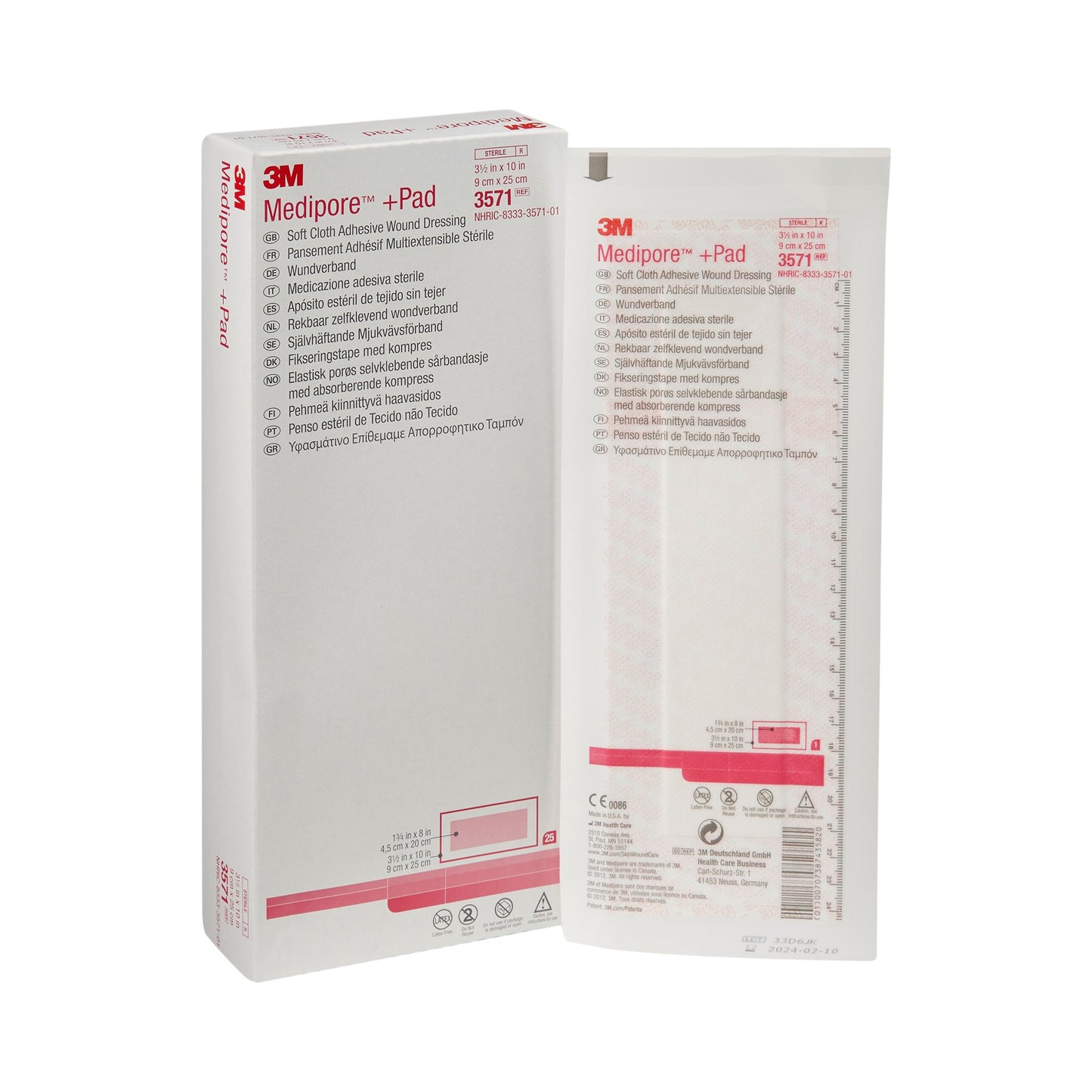 3M™ Medipore™ Composite Dressing 3-1/2 X 10 Inch Rectangle Sterile Nonwoven Backing (324096_BX)