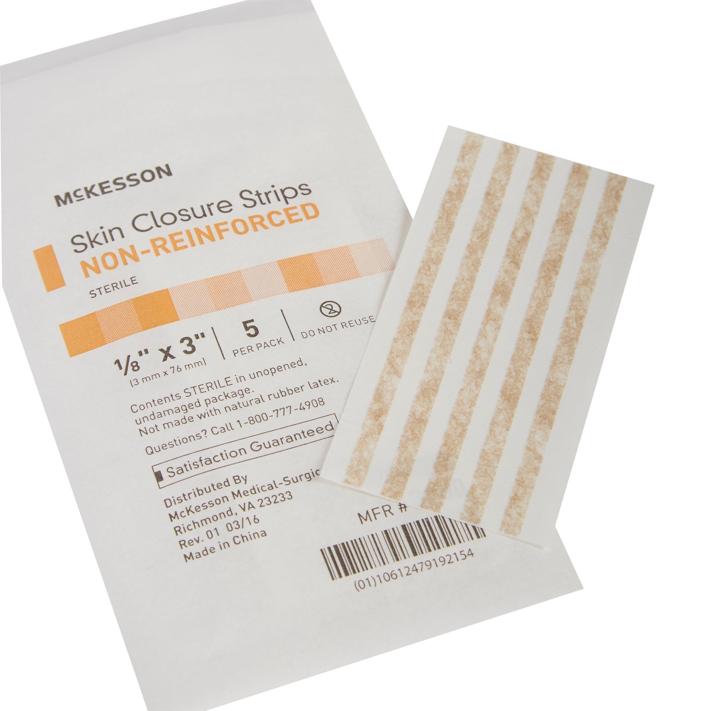 McKesson Skin Closure Strip 1/8 X 3 Inch Nonwoven Material Flexible Strip Tan (876299_BX)