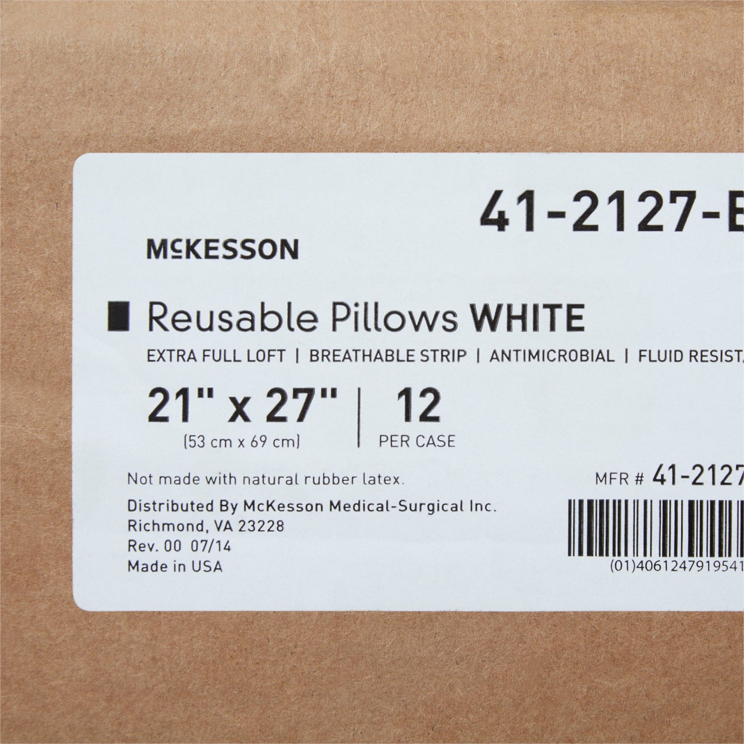 McKesson Bed Pillow 21 X 27 Inch White Reusable (939587_EA)