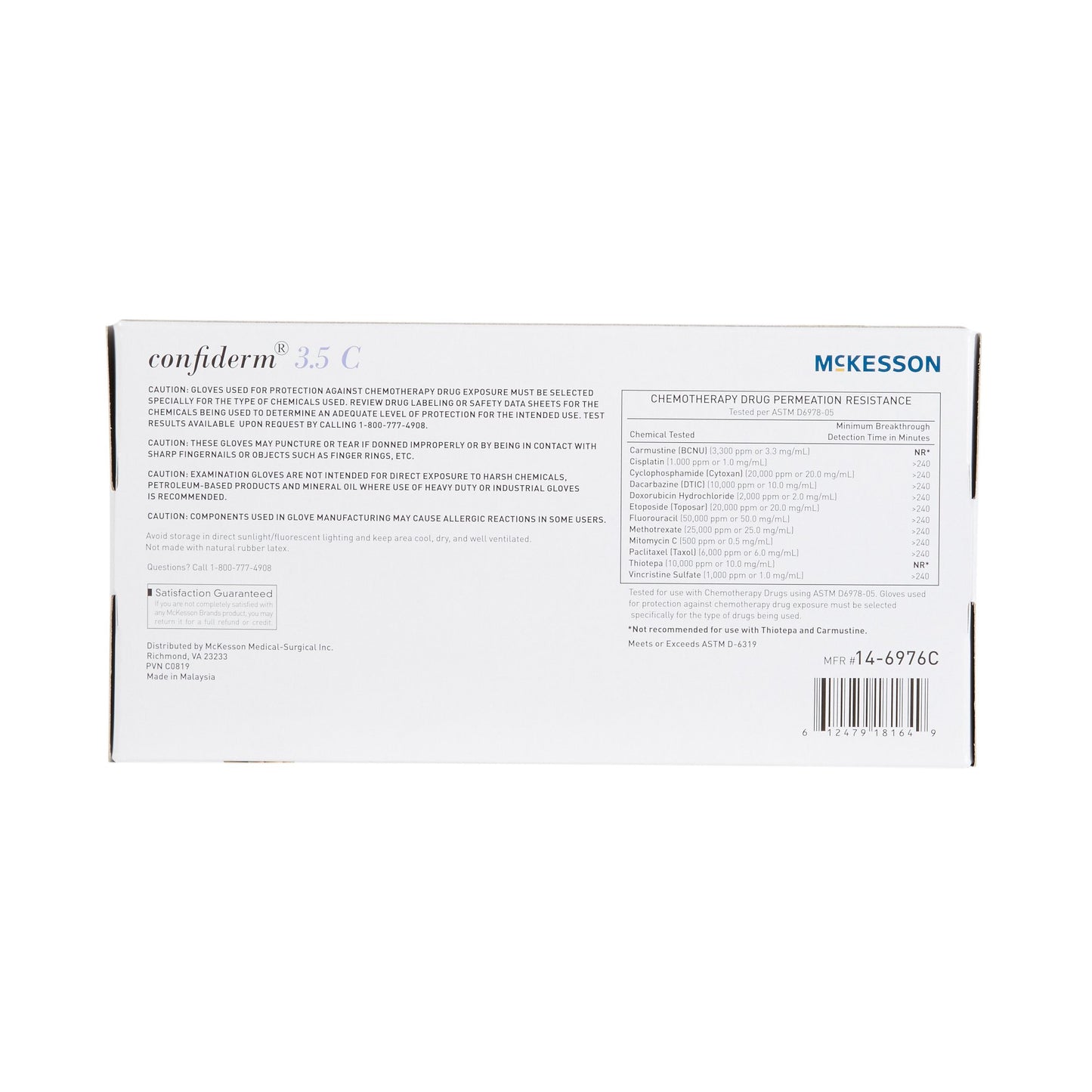 McKesson Confiderm® 3.5C Exam Glove Medium NonSterile Nitrile Standard Cuff Length Textured Fingertips Blue Chemo Tested (765875_CS)