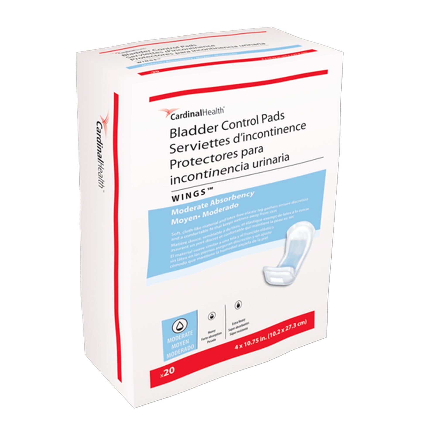 Wings™ Bladder Control Pad 4 X 10-3/4 Inch Moderate Absorbency Polymer Core One Size Fits Most (731673_BG)
