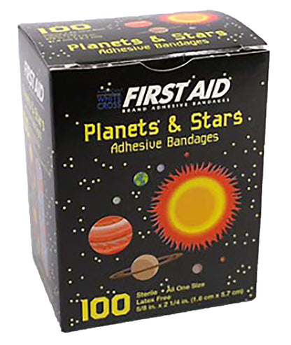 American® White Cross Adhesive Strip 5/8 X 2-1/4 Inch Plastic Rectangle Kid Design (Planets / Stars) Sterile (865427_CS)