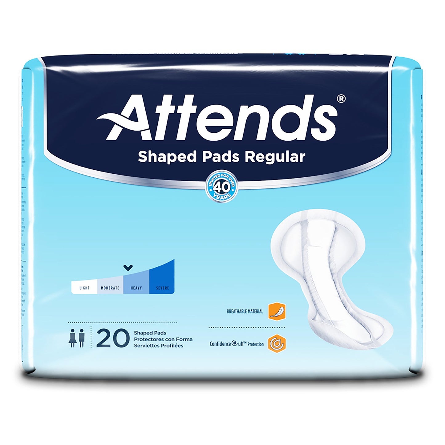 Attends® Shaped Pads Regular Bladder Control Pad 12 X 25.2 Inch Heavy Absorbency Polymer Core One Size Fits Most (1186541_CS)