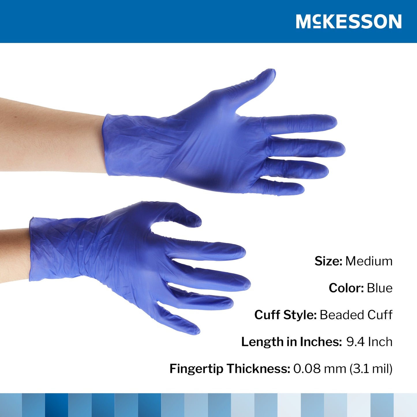 McKesson Confiderm® 3.0 Exam Glove Medium NonSterile Nitrile Standard Cuff Length Textured Fingertips Blue Not Rated (1107941_BX)