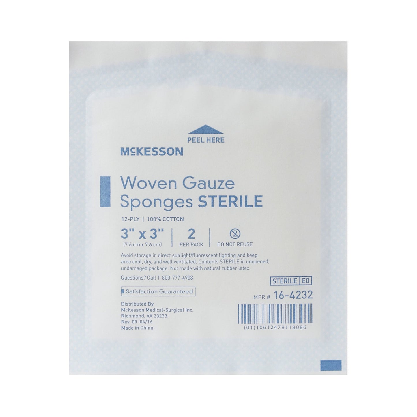 McKesson Gauze Sponge 3 X 3 Inch 12-Ply Sterile 2 per Pack (384816_BX)