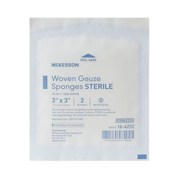 McKesson Gauze Sponge 3 X 3 Inch 12-Ply Sterile 2 per Pack (384816_CS)