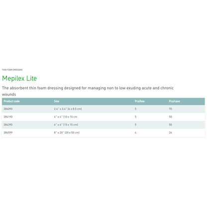 Mepilex® Lite Thin Foam Dressing 6 X 6 Inch Without Border Film Backing Silicone Adhesive Square Sterile (580917_EA)