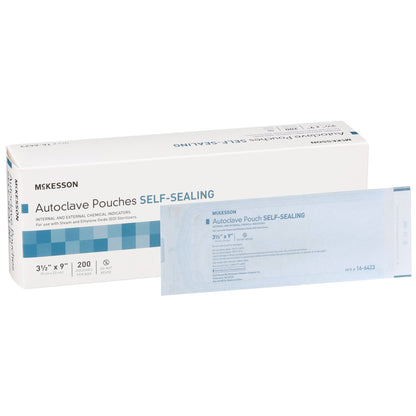 McKesson Sterilization Pouch Ethylene Oxide (EO) Gas / Steam 3-1/2 X 9 Inch Transparent Blue / White Self Seal Paper / Film (960943_BX)