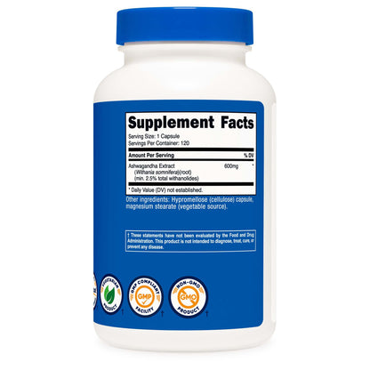 nutricost® Dietary Supplement Ashwagandha Root 600 mg Strength Capsule 120 Per Bottle (1270270_BT)