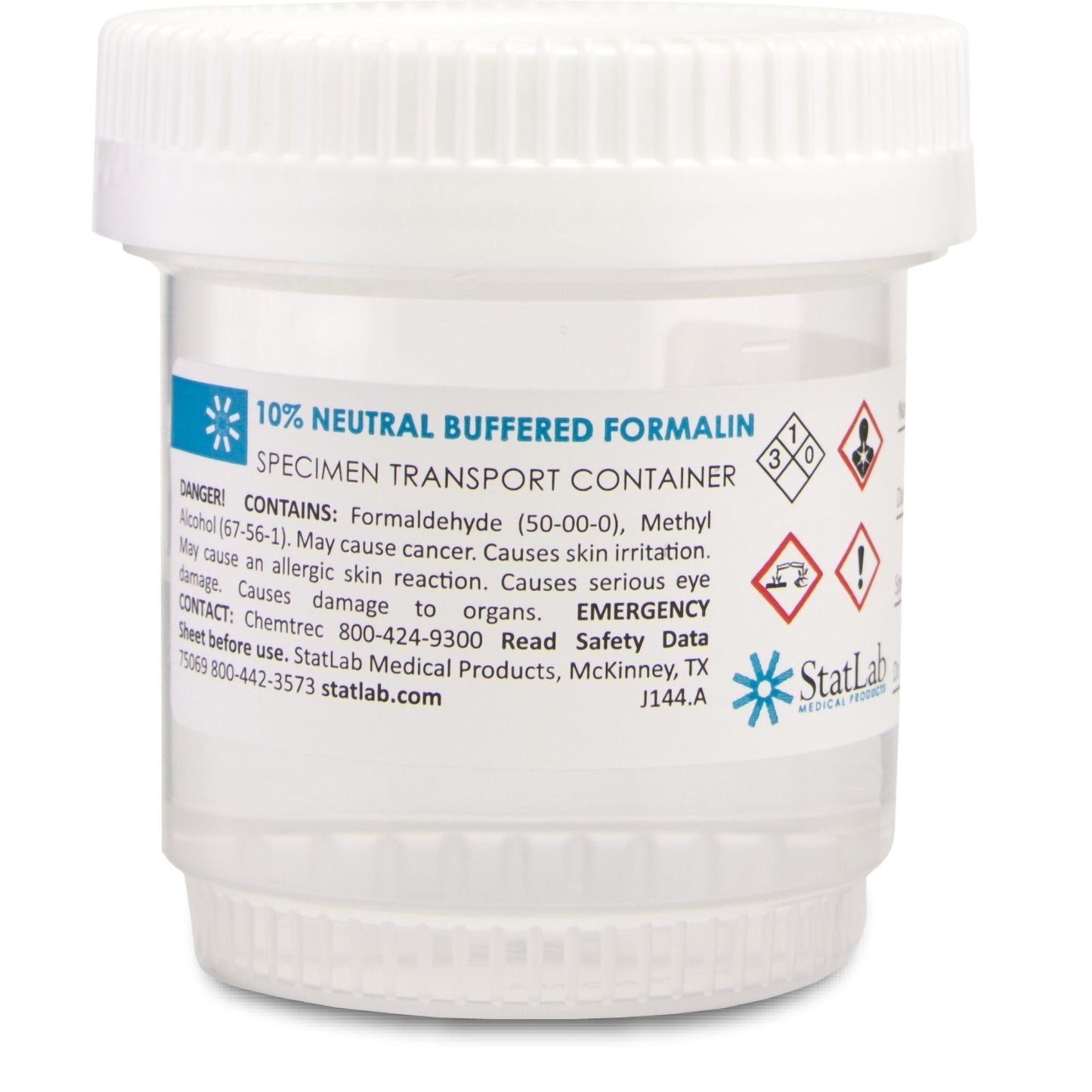 StatClick™ Prefilled Formalin Container 30 mL Fill in 60 mL (2 oz.) Screw Cap Warning Label NonSterile (1002258_CS)