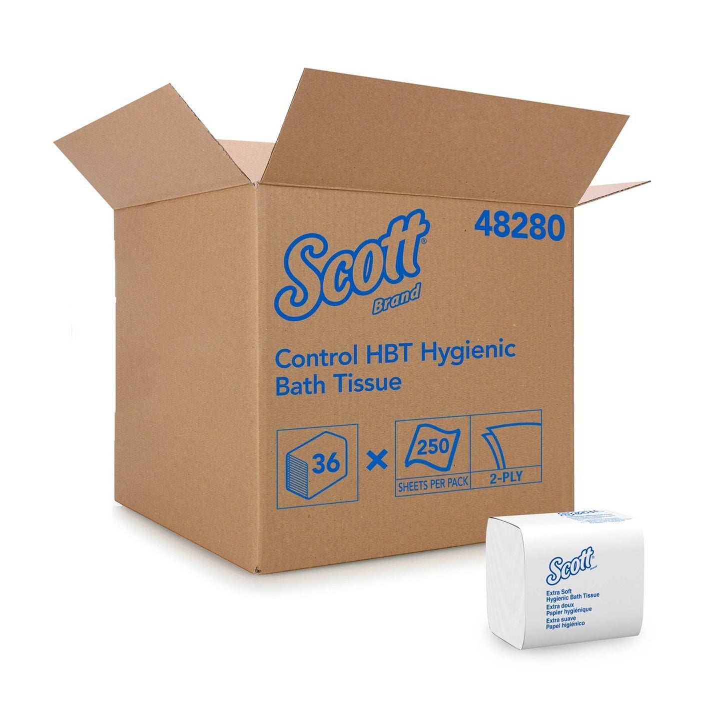 Scott® Control HBT Toilet Tissue White 2-Ply Standard Size Folded 250 Sheets 4-1/2 X 8-1/10 Inch (499135_CS)