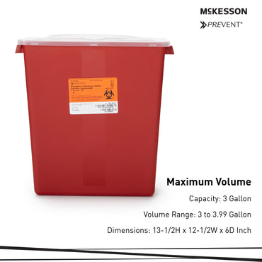 McKesson Sharps Container Red Base 13-1/2 H X 12-1/2 W X 6 D Inch Horizontal Entry 3 Gallon (586908_EA)