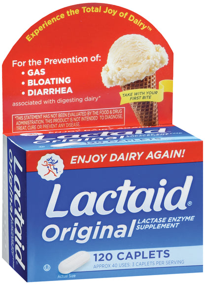 Lactaid® Original Dietary Supplement Lactase Enzyme 3,300 IU Strength Tablet 120 per Box Unflavored (696219_CS)