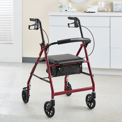 McKesson 4 Wheel Rollator Red Adjustable Height / Folding Aluminum Frame (1065263_EA)