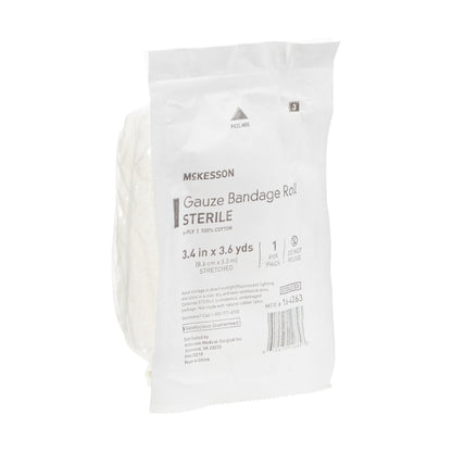 McKesson Fluff Bandage Roll 3-2/5 Inch X 3-3/5 Yard 6-Ply Sterile 1 per Pack (470749_CS)