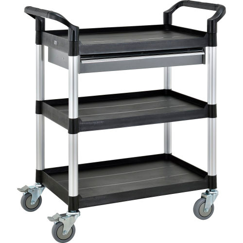 Global Industrial Utility Cart, 3 Shelves, 1 Drawer, 440 lb. Cap, 26"L x 17"W x 39"H, Black (WB800272)