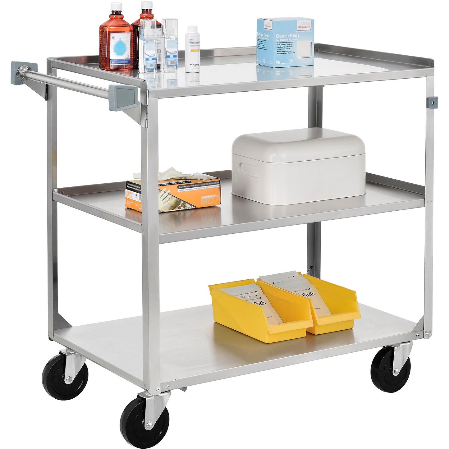 Global Industrial Stainless Steel Utility Cart, 300 lb. Capacity, 30-3/4"L x 18-3/8"W x 33"H (WB800275)