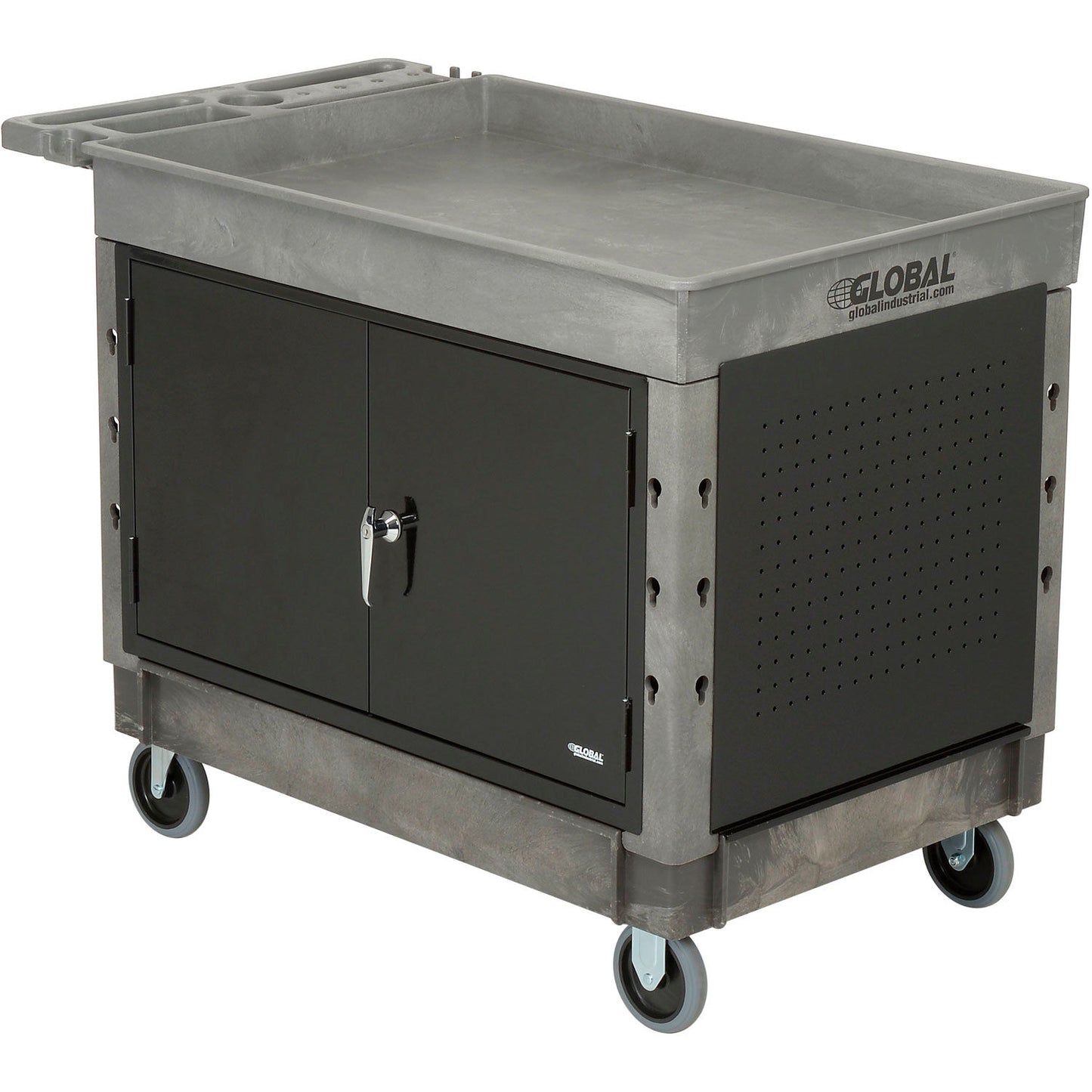 Global Industrial Utility Cart w/2 Tray Shelves & 5" Casters, 44"L x 25-1/2"W x 32-1/2"H (WB800305)
