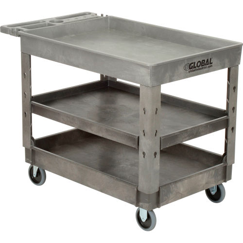 Global Industrial Tray Top Utility Cart w/3 Shelves, 44"L x 25-1/2"W x 32-1/2"H, Gray (WB800307)