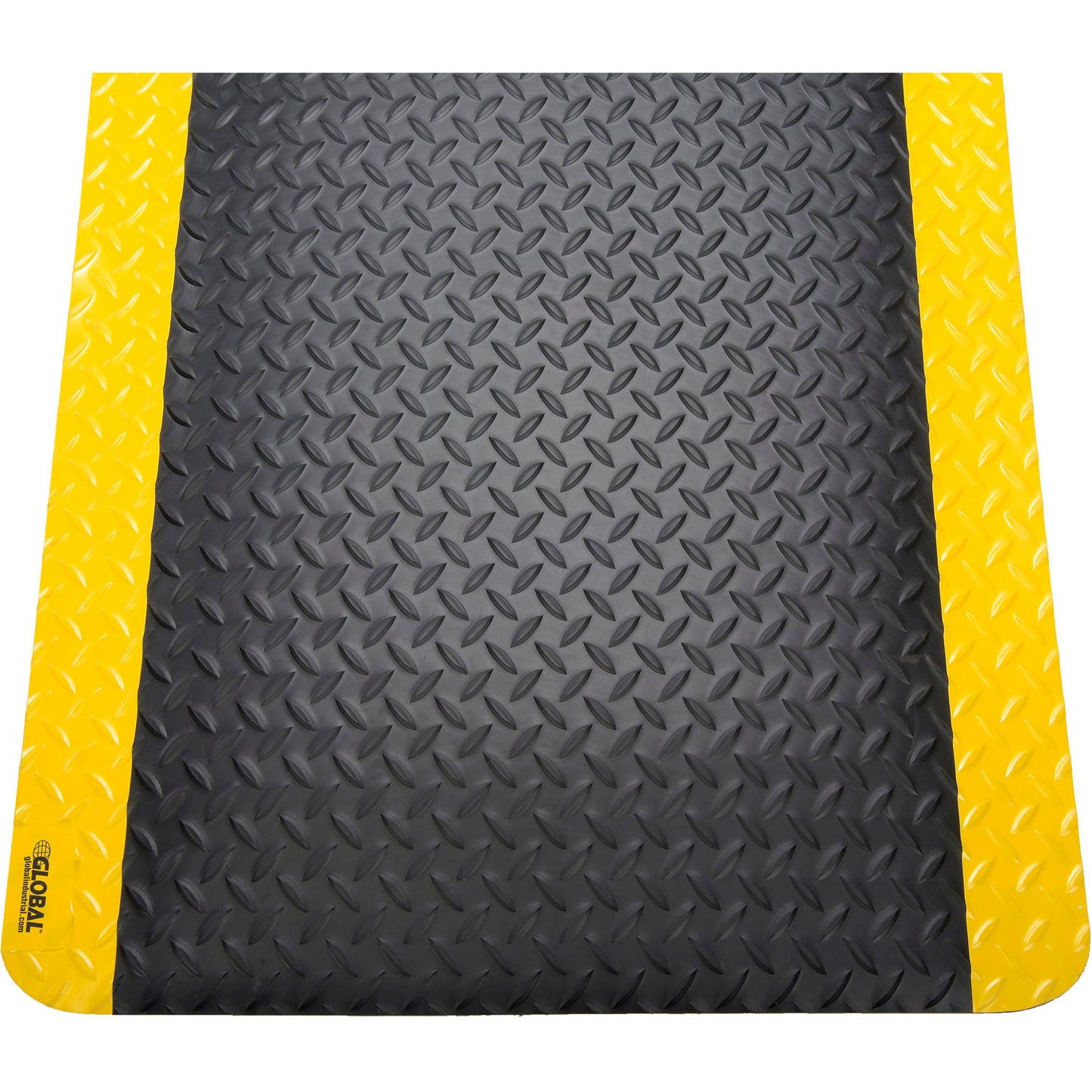 Global Industrial Diamond Plate Anti Fatigue Mat,15/16" Thick, 3'W x 12'L, Black/Yellow Border (WB800322)