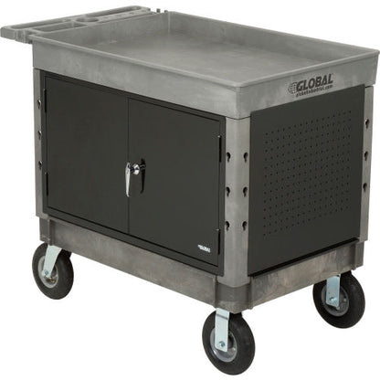 Global Industrial Utility Cart w/2 Tray Shelves & 8" Casters, 44"L x 25-1/2"W x 32-1/2"H (WB800326)