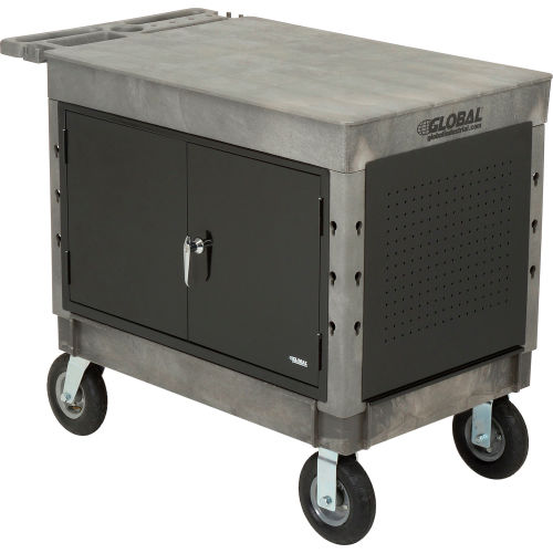 Global Industrial Utility Cart w/2 Shelves & 8" Casters, 44"L x 25-1/2"W x 32-1/2"H, Gray (WB800327)