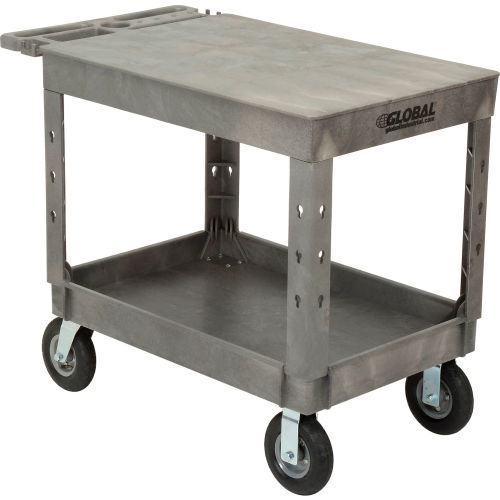 Global Industrial Flat Top Utility Cart w/2 Shelves, 44"L x 25-1/2"W x 35-1/2"H, Gray (WB800329)