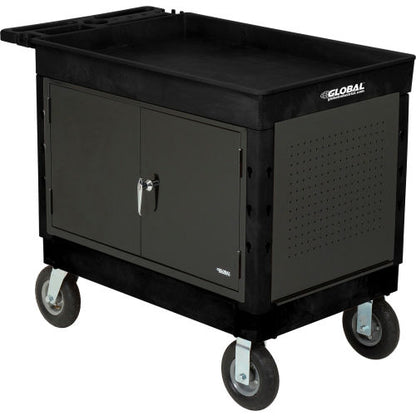 Global Industrial Plastic Utility Cart w/2 Tray Shelves, 44"L x 25-1/2"W x 32-1/2"H, Black (WB800342)
