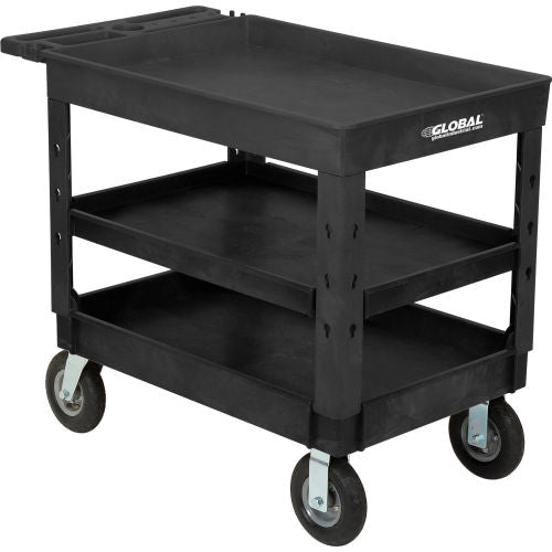 Global Industrial Tray Top Utility Cart w/3 Shelves, 44"L x 25-1/2"W x 35-1/2"H, Black (WB800346)
