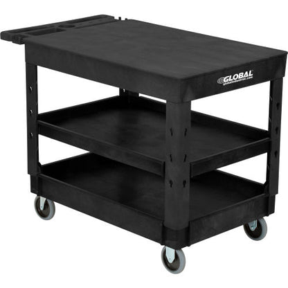 Global Industrial Flat Top Utility Cart w/3 Shelves, 44"L x 25-1/2"W x 32-1/2"H, Black (WB800349)