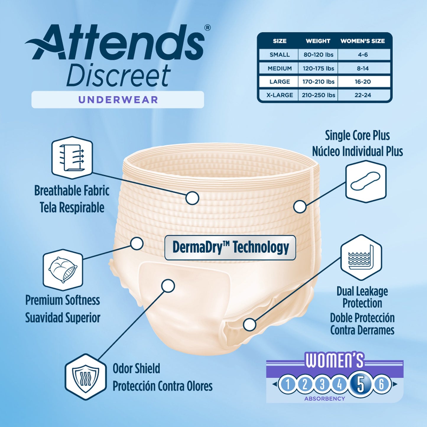 Attends® Discreet Female Adult Absorbent Underwear Pull On with Tear Away Seams Large Disposable Heavy Absorbency (1039111_BG)