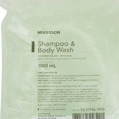 McKesson Shampoo and Body Wash 1,000 mL Dispenser Refill Bag Cucumber Melon Scent (482991_CS)