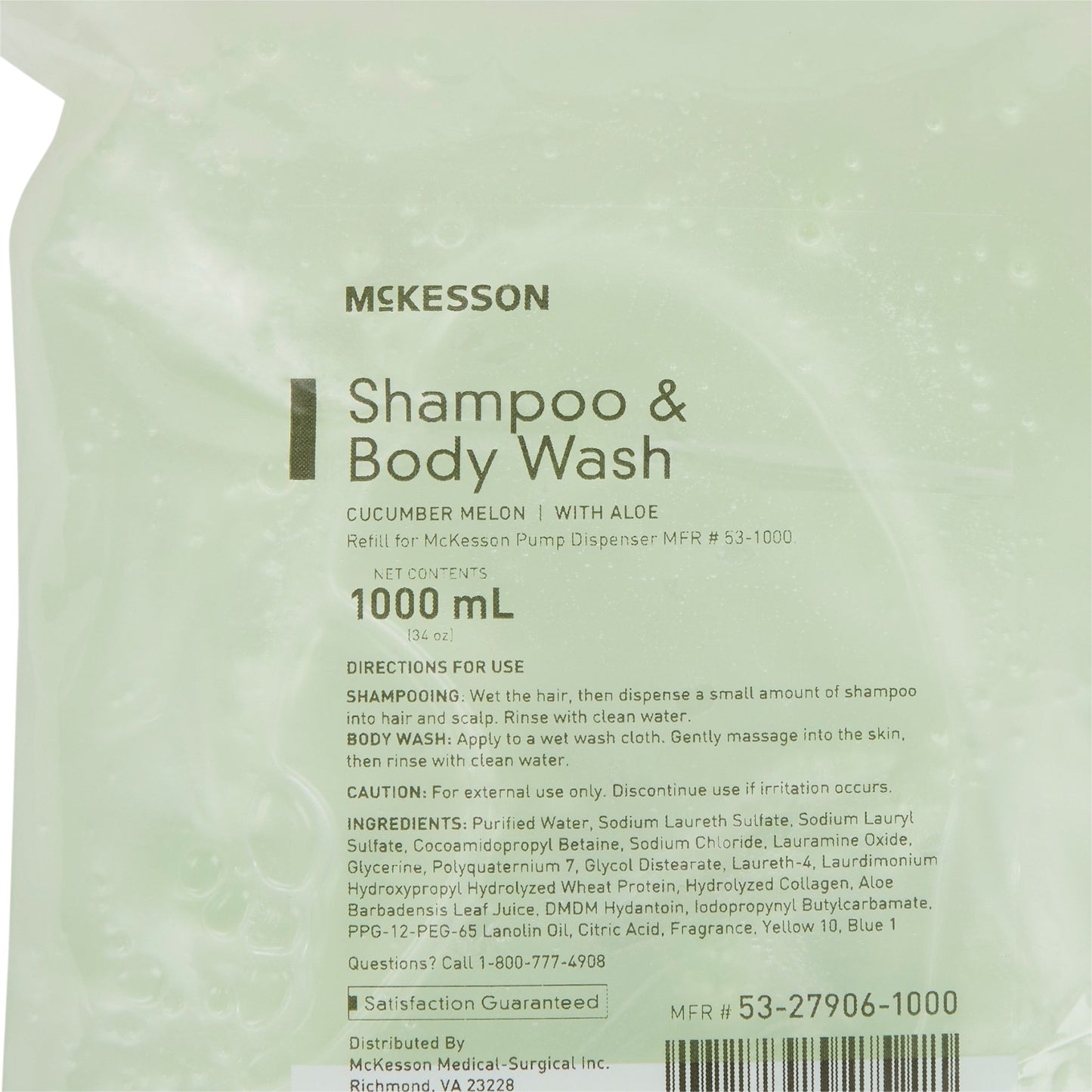 McKesson Shampoo and Body Wash 1,000 mL Dispenser Refill Bag Cucumber Melon Scent (482991_EA)