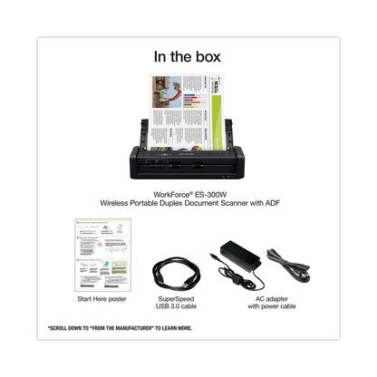 Epson® WorkForce ES-300W Wireless Scanner, Scans Up to 8.5 x 44, 600 dpi Optical Resolution (EPSB11B242201SE)