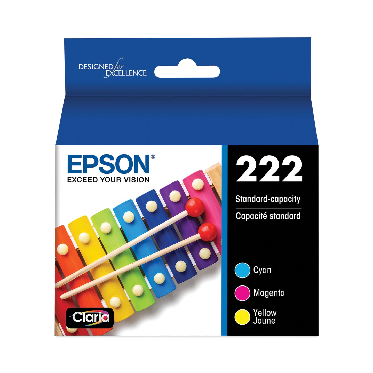 Epson® T222520S (T222) Claria Ink, 165 Page-Yield, Cyan/Magenta/Yellow (EPST222520S)