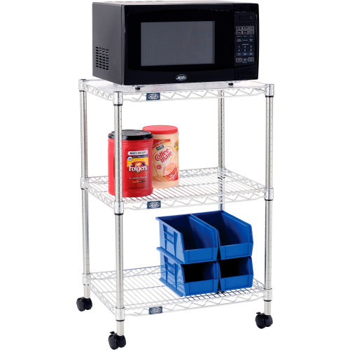 Nexel Poly-Z-Brite 3 Tier, Single Station Wire Microwave Cart, 24"L x 18"W x 36"H (WB806449)