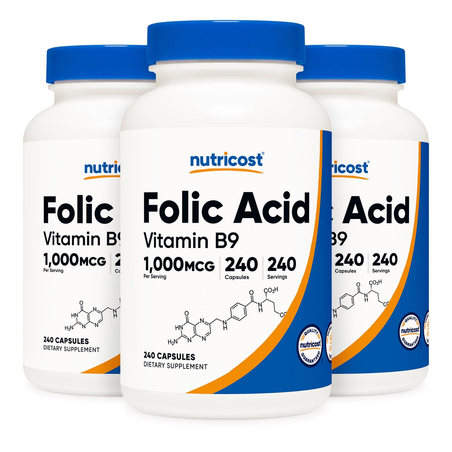 nutricost® Folic Acid (Vitamin B9) Dietary Supplement Folate 1,000 mcg Strength Capsule 240 Per Bottle (1270254_BT)