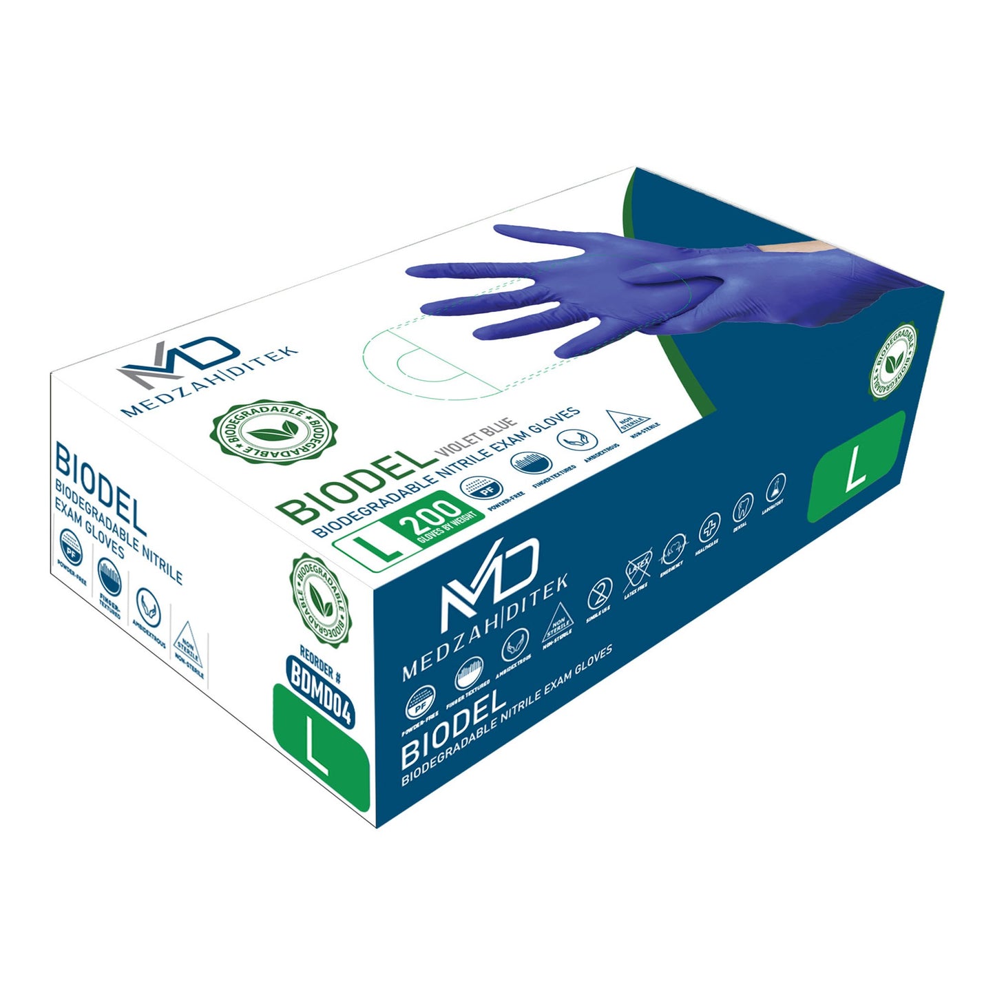 BIODEL Exam Glove Large NonSterile Nitrile Standard Cuff Length Textured Fingertips Violet Blue Chemo Tested / Fentanyl Tested (1248515_BX)