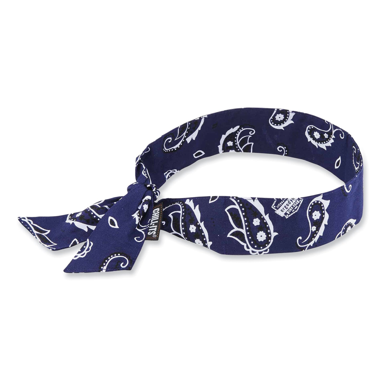 ergodyne® Chill-Its 6700 Cooling Bandana Polymer Tie Headband, One Size Fits Most, Navy Western (EGO12306)