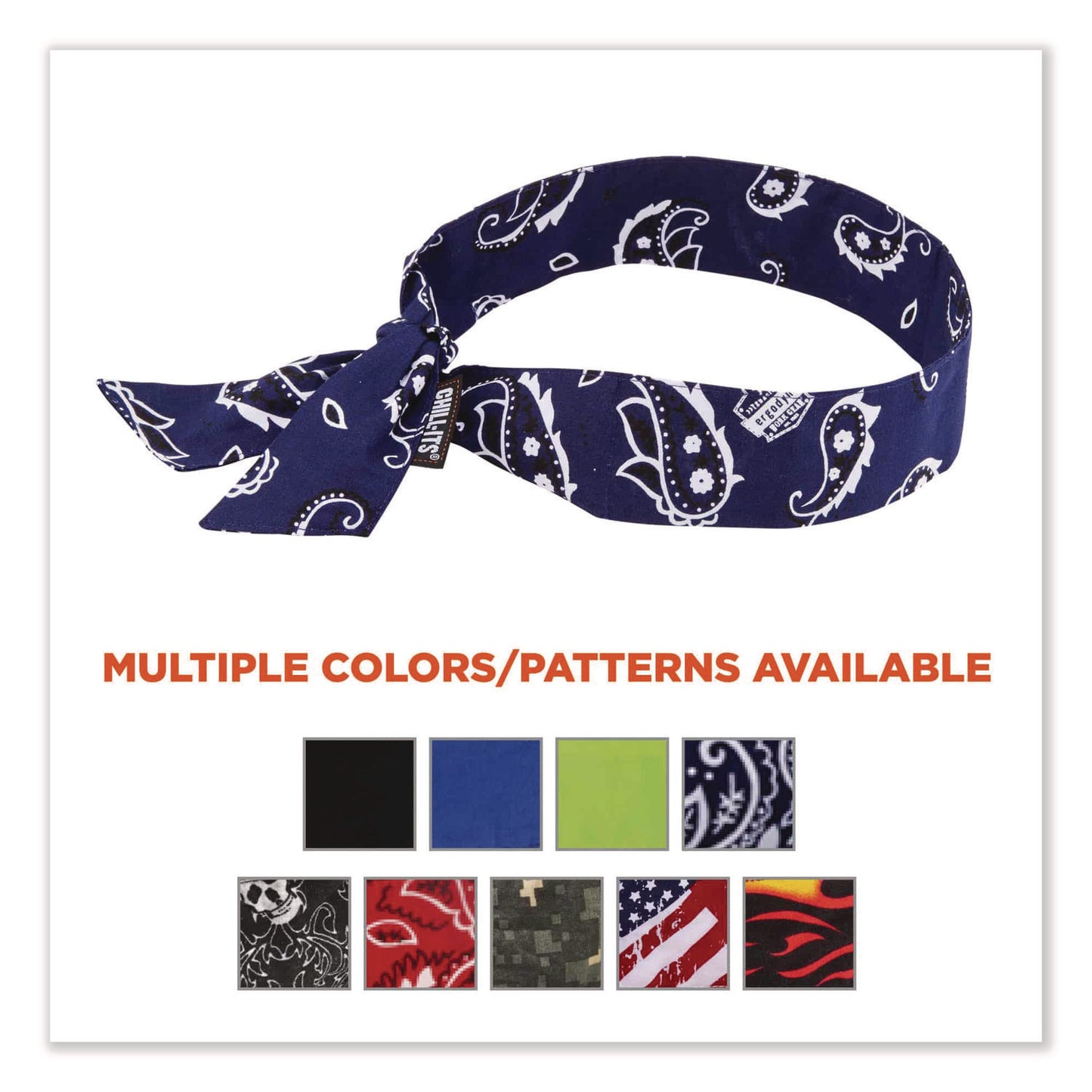ergodyne® Chill-Its 6700 Cooling Bandana Polymer Tie Headband, One Size Fits Most, Navy Western (EGO12306)