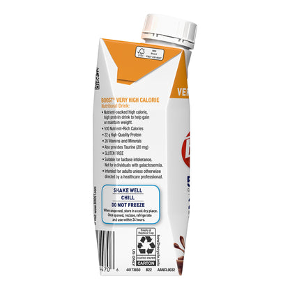 Boost® Very High Calorie Oral Supplement Chocolate Flavor Liquid 8 oz. Reclosable Carton (1212300_EA)