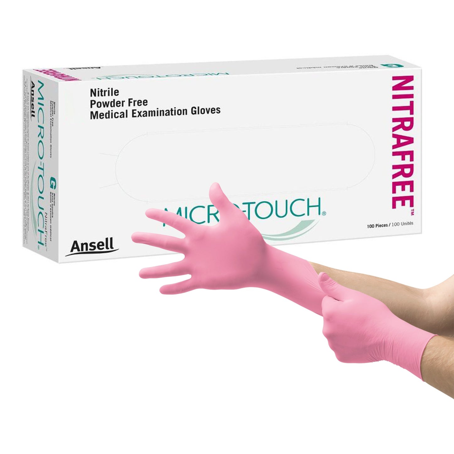 Micro-Touch® NitraFree™ Exam Glove X-Small NonSterile Nitrile Standard Cuff Length Textured Fingertips Pink Chemo Tested (697230_CS)