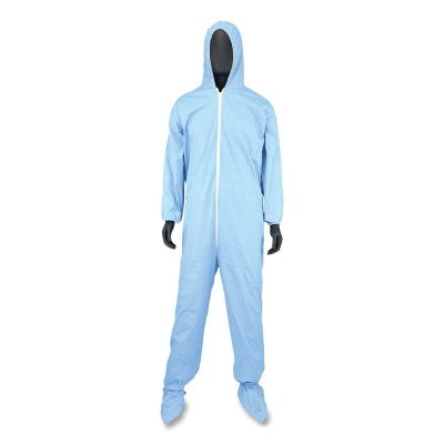 West Chester Posi-Wear® FR™ Disposable Coveralls, Boots/Hood/Elastic Wrists and Ankles/Zipper Front, Blue, Lg (112-3109L)