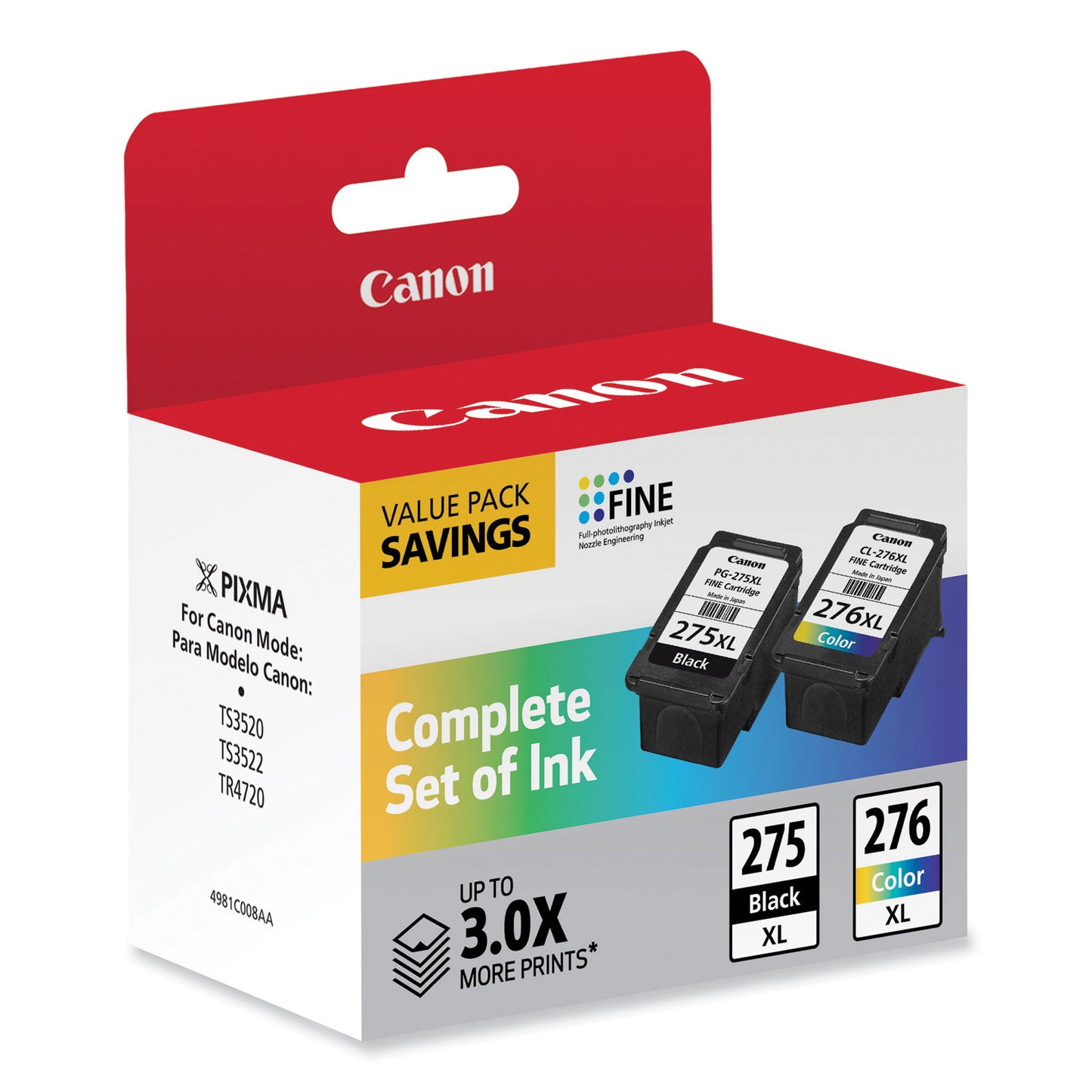 Canon® 4981C008 (PG-275XL/CL-276XL) High-Yield Multipack Ink, Black/Tri-Color (CNM4981C008)
