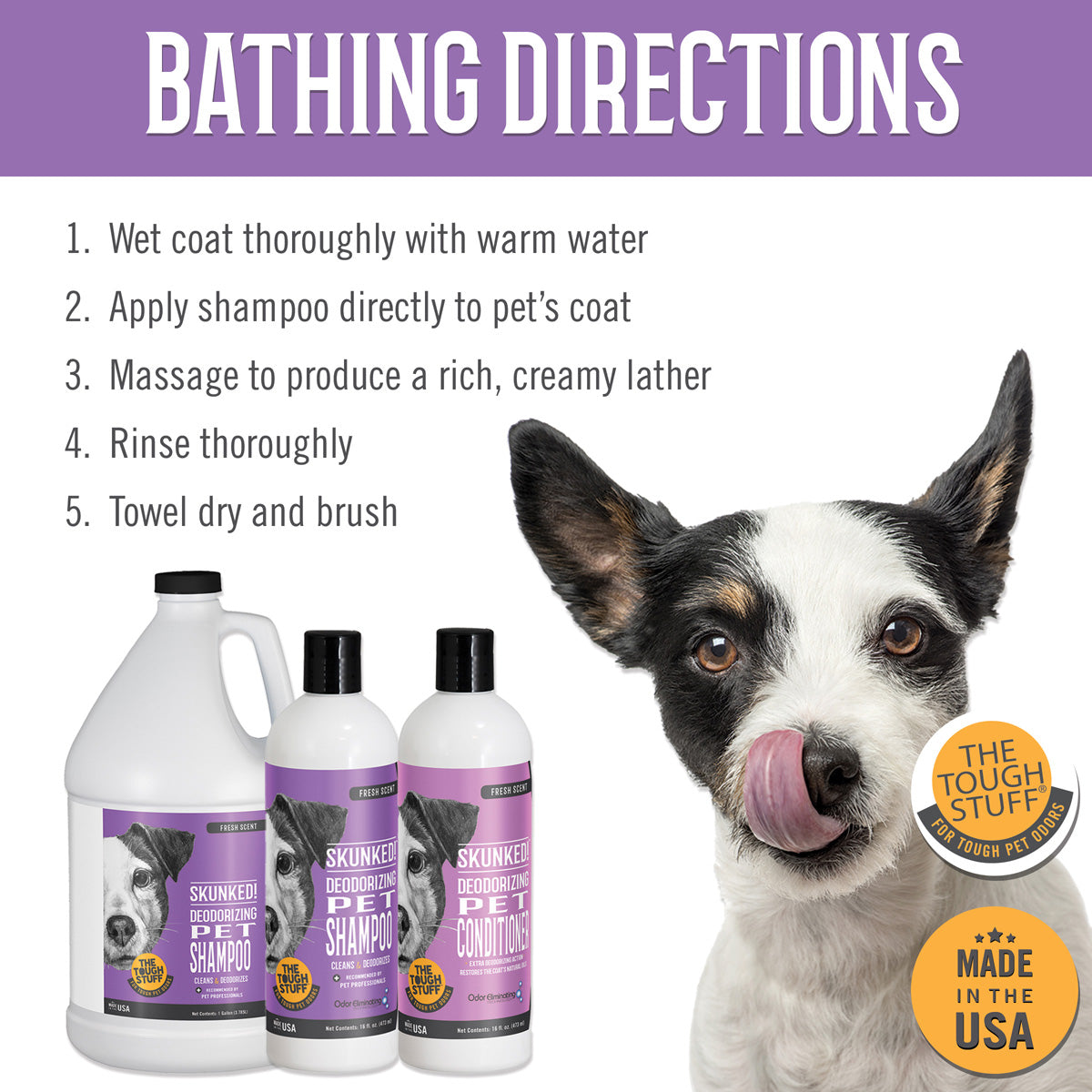 Tough Stuff® Skunked! Deodorizing Pet Shampoo, Original, 16 oz Bottle (HOS816SHP)