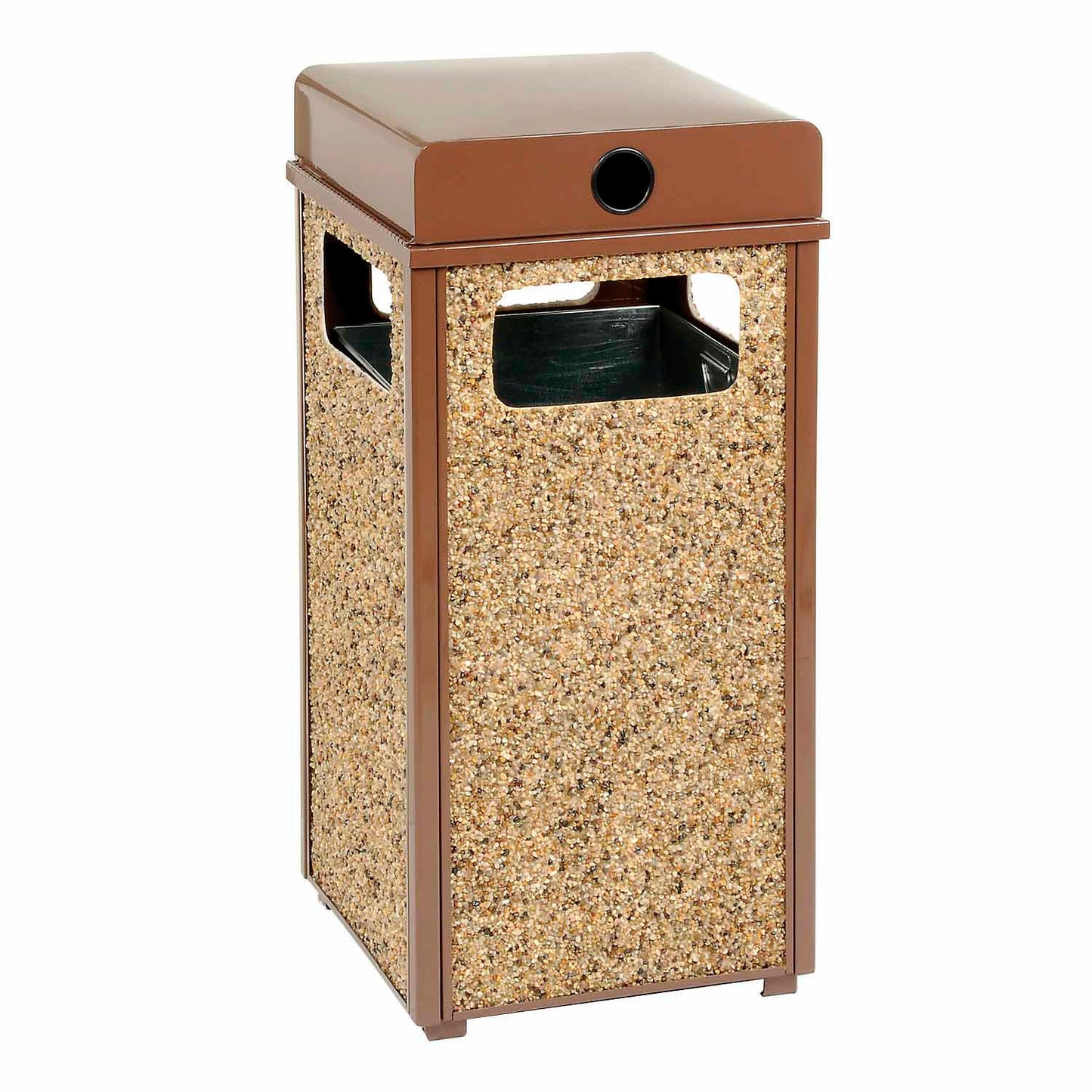 Global Industrial Stone Panel Trash Weather Urn, Brown, 12 Gallon, 13-1/2" Square x 35"H (WB239576BN)