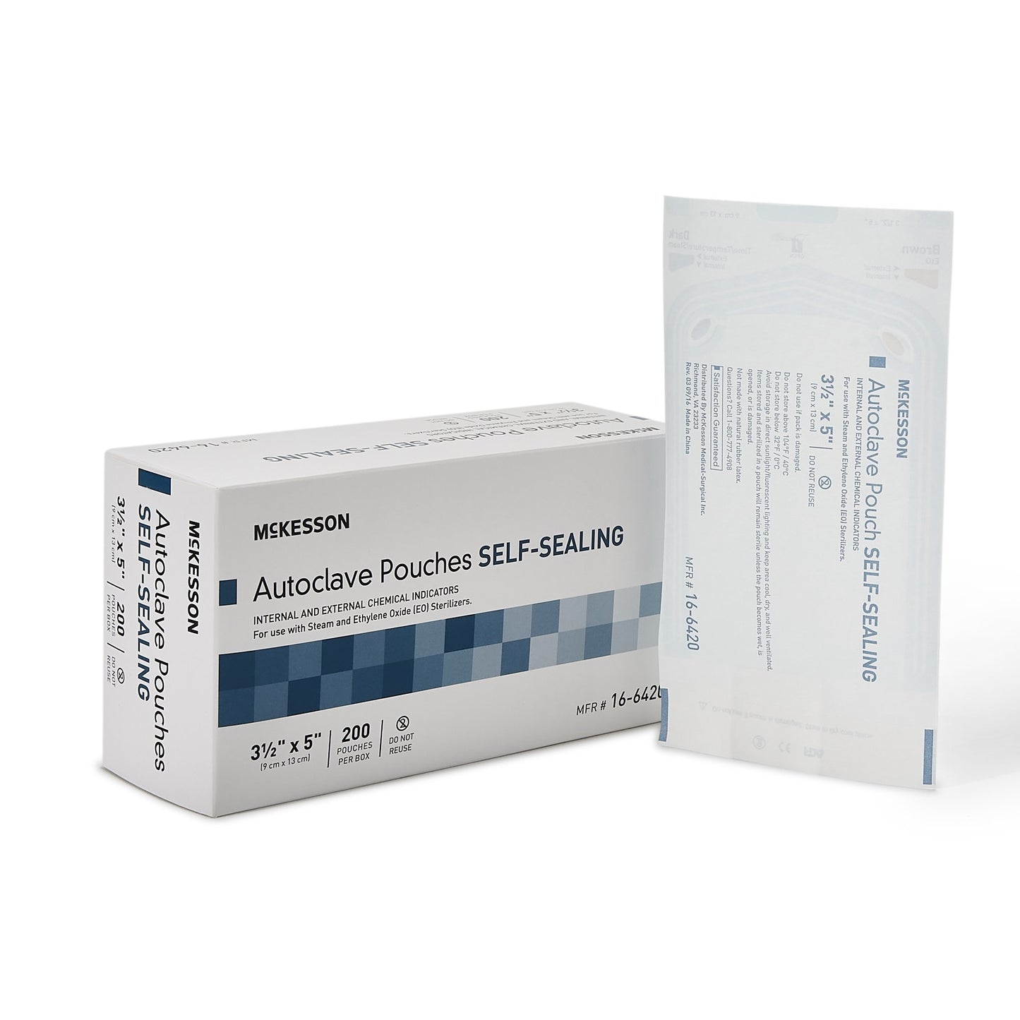 McKesson Sterilization Pouch Ethylene Oxide (EO) Gas / Steam 3-1/2 X 5 Inch Transparent Blue / White Self Seal Paper / Film (960942_BX)