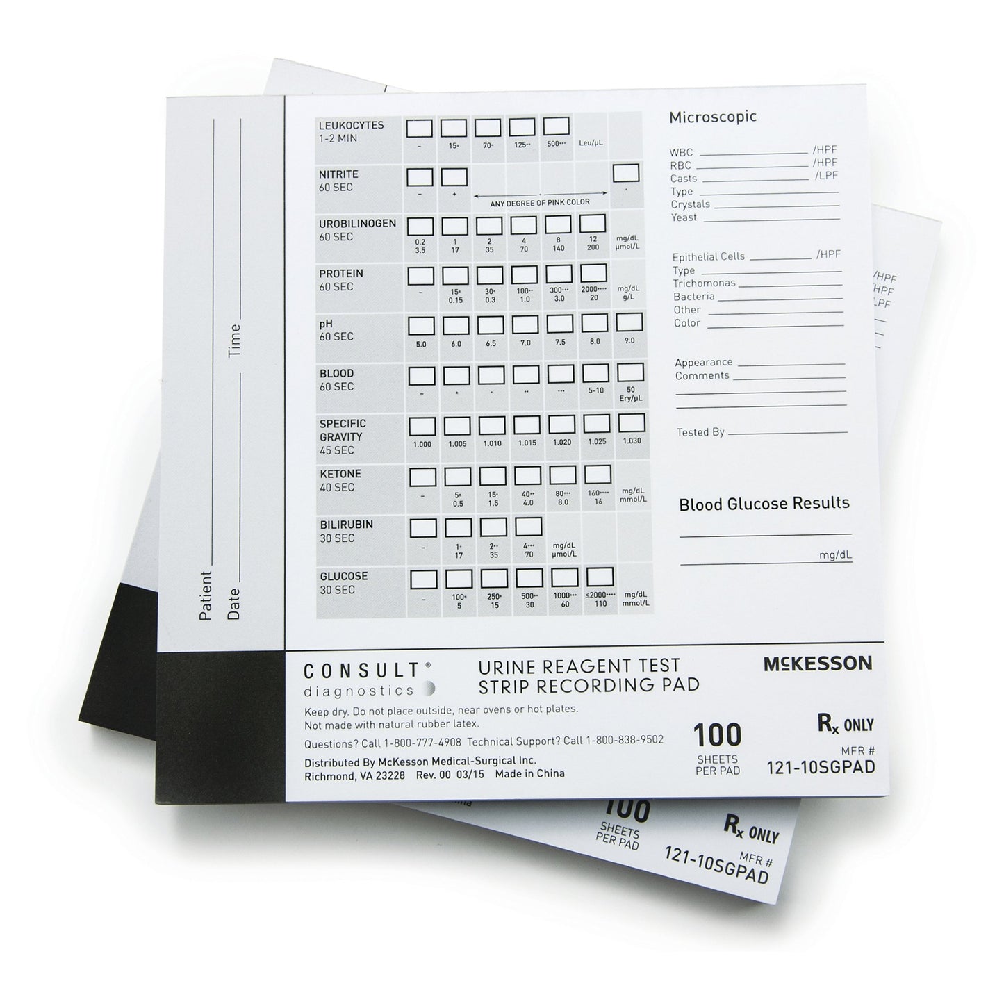 McKesson Consult™ Urine Reagent Test Strip Recording Pad For use with McKesson CONSULT® 10SG Urine Reagent Strips (MFR # 121-10SG) (976928_PD)
