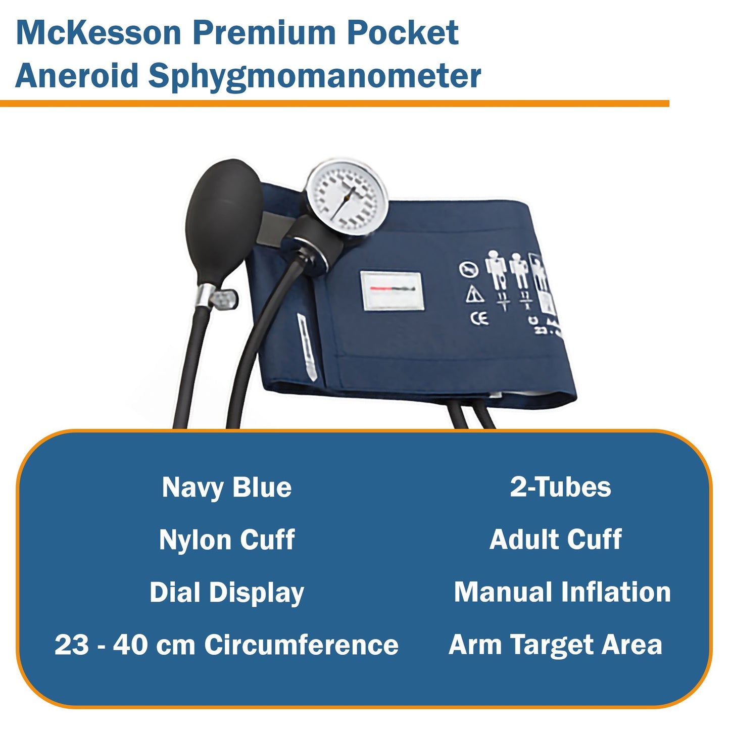 McKesson Premium Aneroid Sphygmomanometer Unit Adult Cuff Nylon Cuff 23 - 40 cm Pocket Aneroid (1067616_CS)